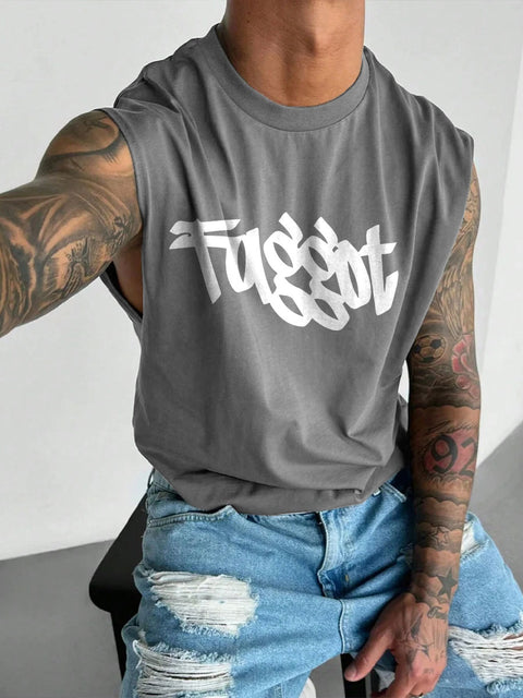 Men's LGBT Gay Pride Faggot Print Casual Wide Shoulder Vest