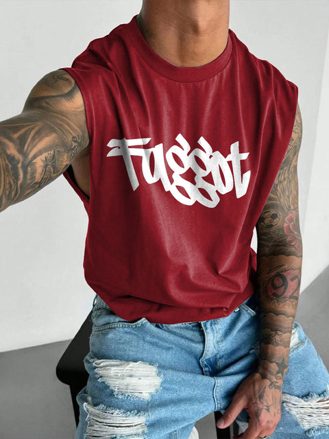 Men's LGBT Gay Pride Faggot Print Casual Wide Shoulder Vest