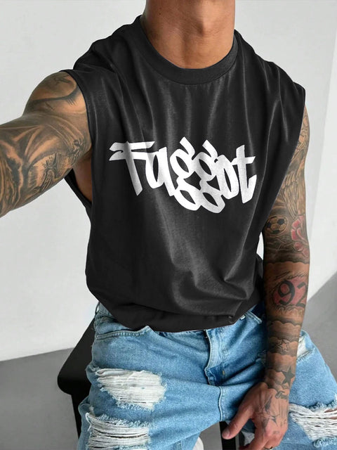 Men's LGBT Gay Pride Faggot Print Casual Wide Shoulder Vest