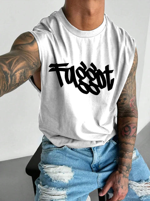Men's LGBT Gay Pride Faggot Print Casual Wide Shoulder Vest