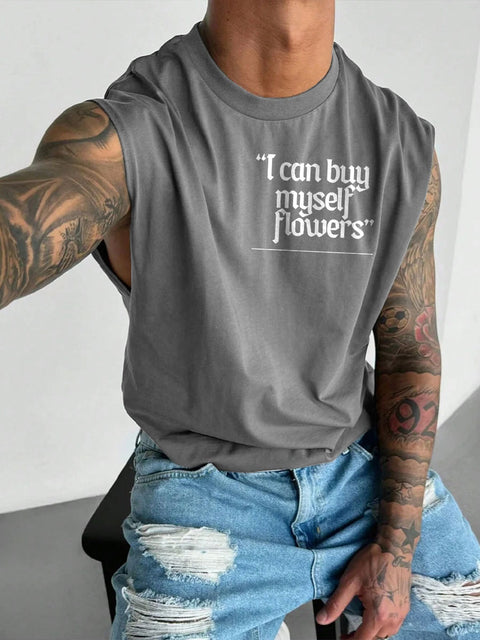 Men's LGBT Gay Pride I Can Buy Myself Flowers Print Casual Wide Shoulder Vest