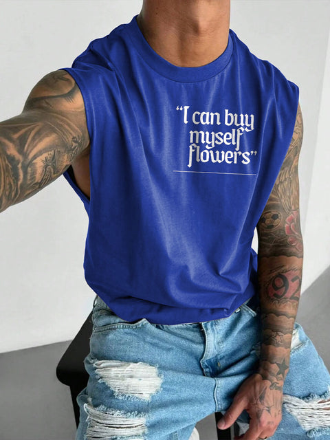 Men's LGBT Gay Pride I Can Buy Myself Flowers Print Casual Wide Shoulder Vest