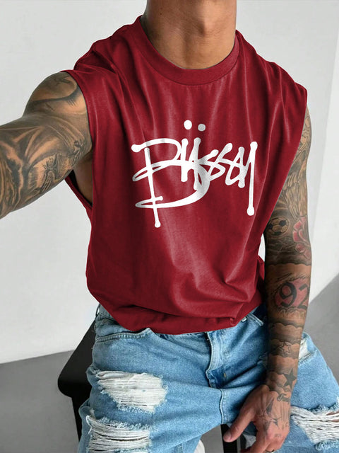 Men's LGBT Gay Pride Büssy Print Casual Wide Shoulder Vest