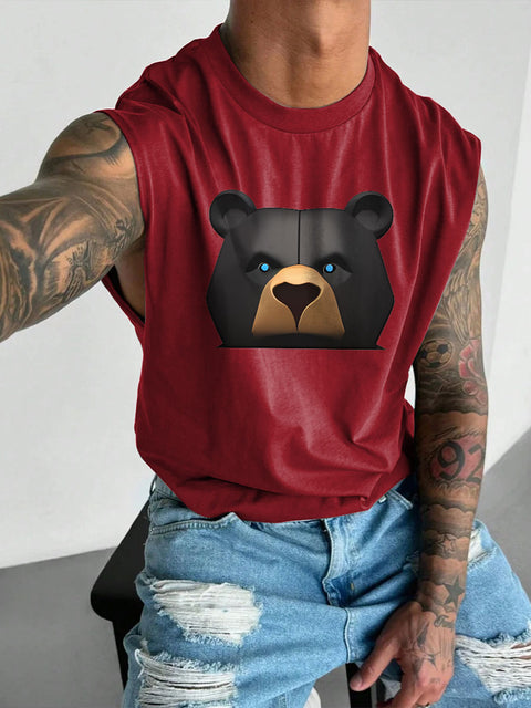 Men's LGBT Gay Pride Black Bear Pride Gay Daddy Print Casual Wide Shoulder Vest