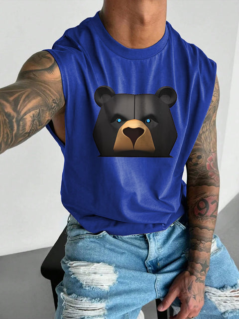 Men's LGBT Gay Pride Black Bear Pride Gay Daddy Print Casual Wide Shoulder Vest