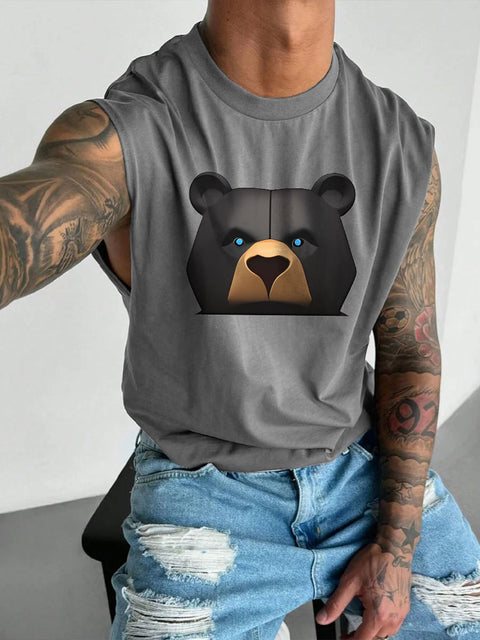 Men's LGBT Gay Pride Black Bear Pride Gay Daddy Print Casual Wide Shoulder Vest