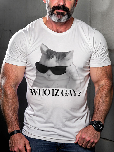LGBT Who Iz Gay? Pride Cat Funny Pride Month Print Casual T-shirt