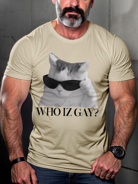 LGBT Who Iz Gay? Pride Cat Funny Pride Month Print Casual T-shirt