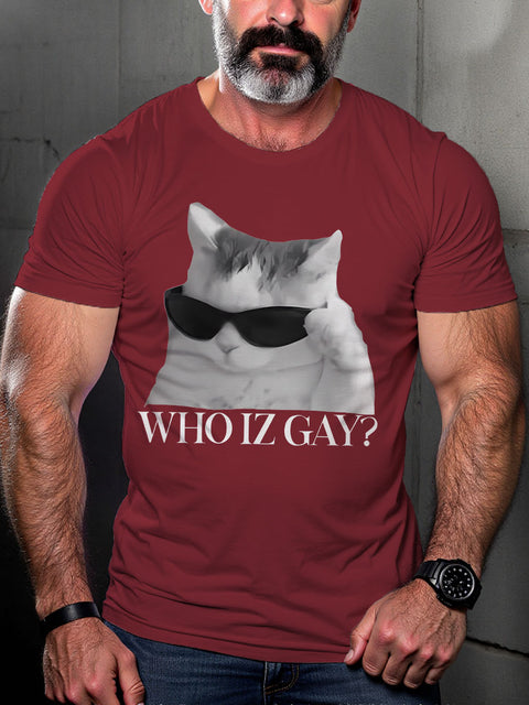 LGBT Who Iz Gay? Pride Cat Funny Pride Month Print Casual T-shirt
