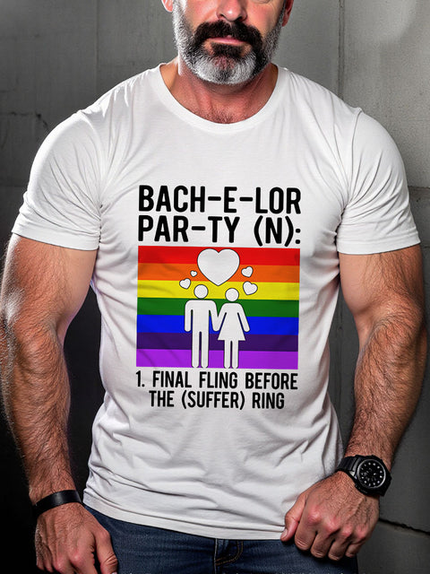 LGBT Bachelor Pride Rainbow Funny Pride Month Print Casual T-shirt