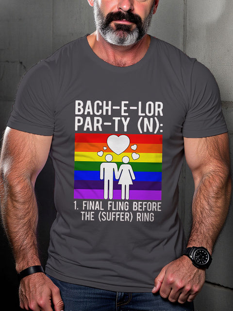 LGBT Bachelor Pride Rainbow Funny Pride Month Print Casual T-shirt