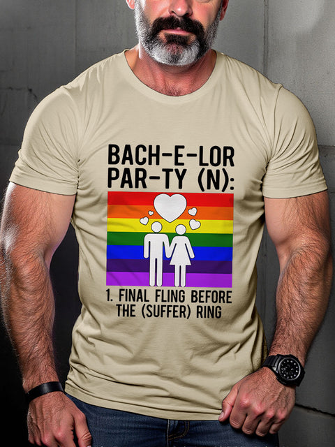 LGBT Bachelor Pride Rainbow Funny Pride Month Print Casual T-shirt