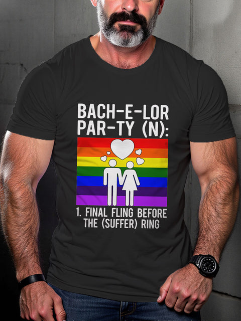 LGBT Bachelor Pride Rainbow Funny Pride Month Print Casual T-shirt
