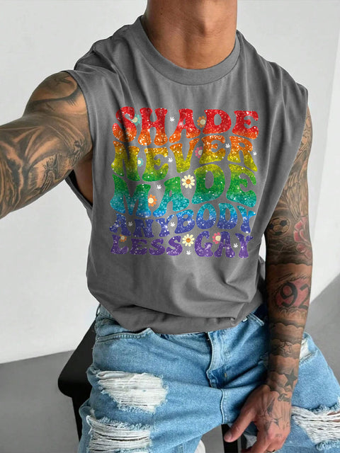 Men's LGBT Gay Pride Shade Never Made Anybody Less Gay Rainbow Print Casual Wide Shoulder Vest