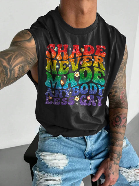 Men's LGBT Gay Pride Shade Never Made Anybody Less Gay Rainbow Print Casual Wide Shoulder Vest