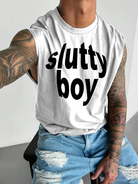 Men's LGBT Gay Pride Slutty Boy Print Casual Wide Shoulder Vest