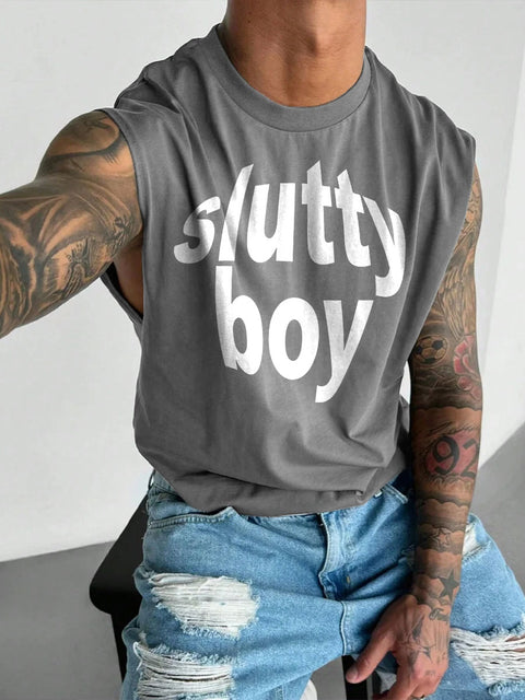 Men's LGBT Gay Pride Slutty Boy Print Casual Wide Shoulder Vest