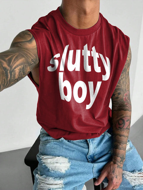 Men's LGBT Gay Pride Slutty Boy Print Casual Wide Shoulder Vest