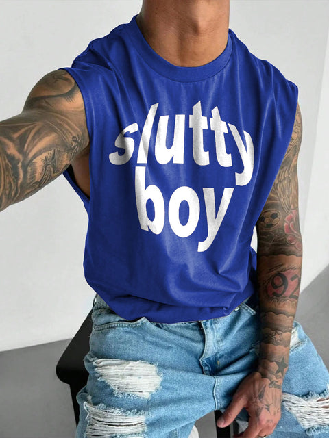 Men's LGBT Gay Pride Slutty Boy Print Casual Wide Shoulder Vest