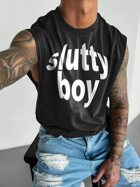Men's LGBT Gay Pride Slutty Boy Print Casual Wide Shoulder Vest