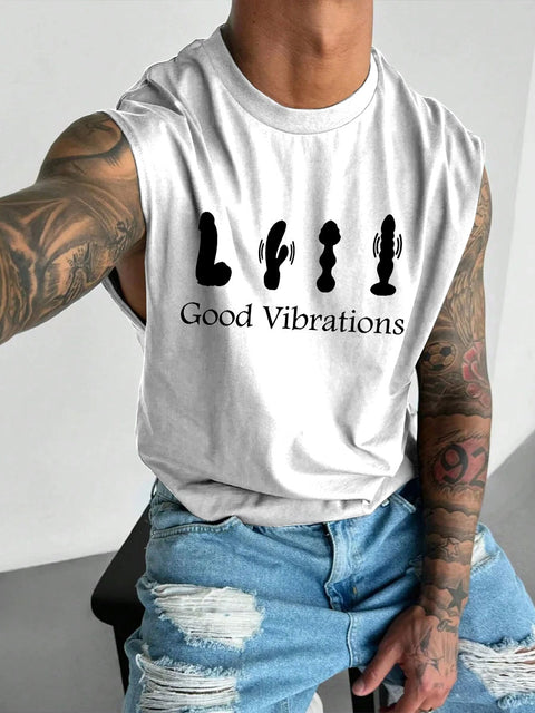Men's LGBT Gay Pride Good Vibrations Print Casual Wide Shoulder Vest