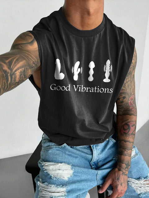 Men's LGBT Gay Pride Good Vibrations Print Casual Wide Shoulder Vest
