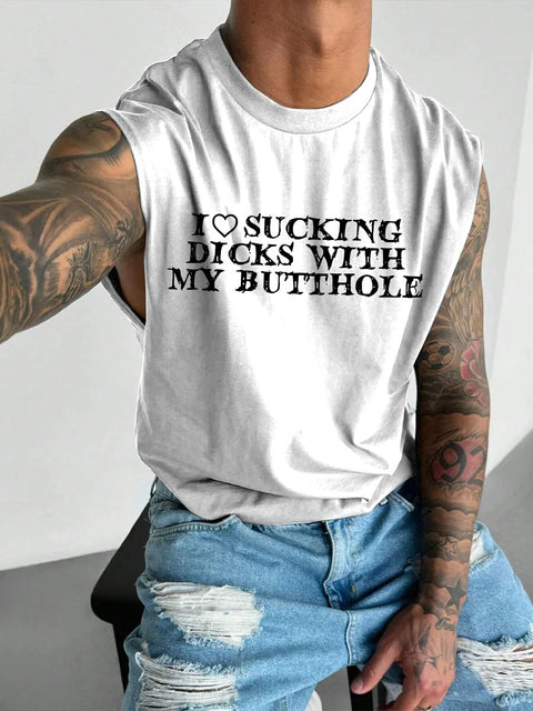 Men's LGBT Gay Pride I Love Sucking Dicks with My Butthole Print Casual Wide Shoulder Vest