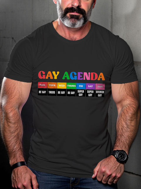 LGBT The Gay Agenda Rainbow Pride Month Print Casual T-shirt