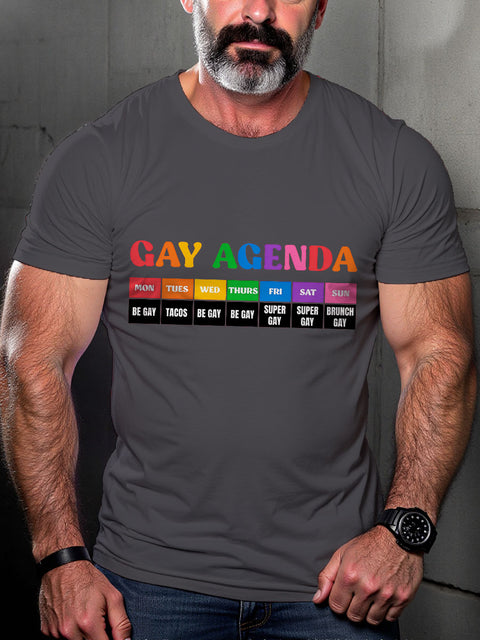 LGBT The Gay Agenda Rainbow Pride Month Print Casual T-shirt