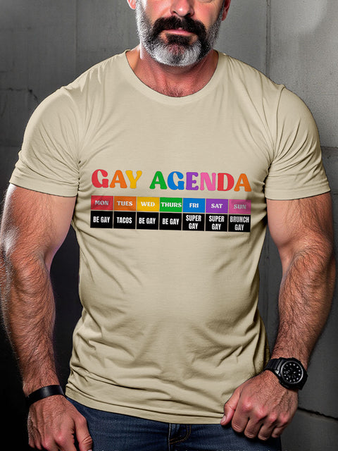 LGBT The Gay Agenda Rainbow Pride Month Print Casual T-shirt