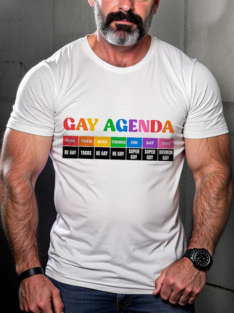 LGBT The Gay Agenda Rainbow Pride Month Print Casual T-shirt