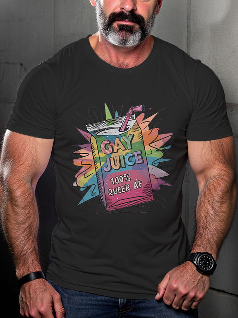 LGBT Gay Juice 100% Rainbow Pride Month Print Casual T-shirt