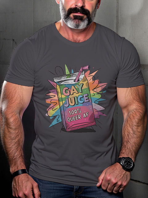 LGBT Gay Juice 100% Rainbow Pride Month Print Casual T-shirt