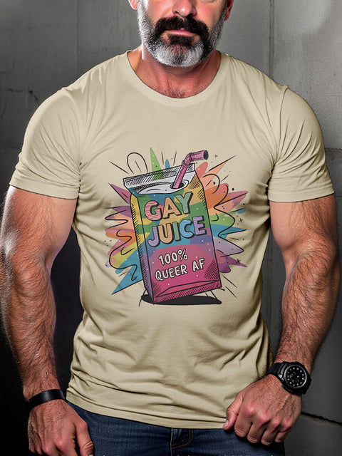LGBT Gay Juice 100% Rainbow Pride Month Print Casual T-shirt