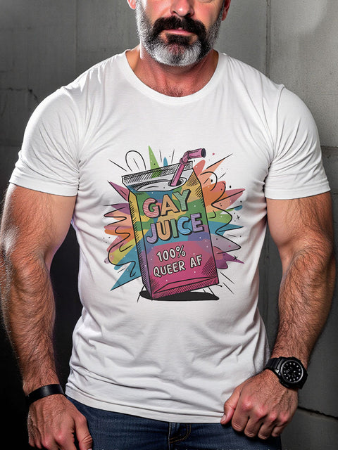 LGBT Gay Juice 100% Rainbow Pride Month Print Casual T-shirt