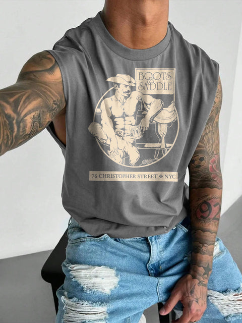Men's LGBT Boots & Saddles Retro Gay Bar Funny Pride Casual Wide Shoulder Vest