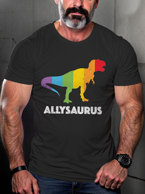 LGBT Dinosaur In Rainbow Flag Gay Pride Month Print Casual T-shirt