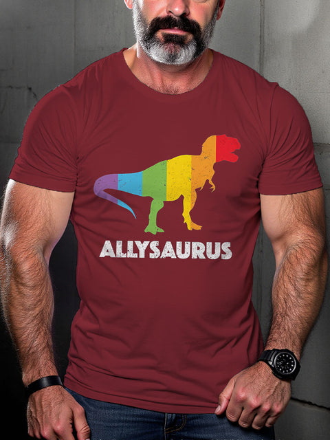 LGBT Dinosaur In Rainbow Flag Gay Pride Month Print Casual T-shirt