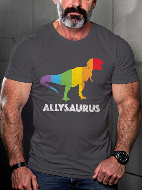 LGBT Dinosaur In Rainbow Flag Gay Pride Month Print Casual T-shirt