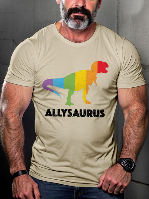 LGBT Dinosaur In Rainbow Flag Gay Pride Month Print Casual T-shirt