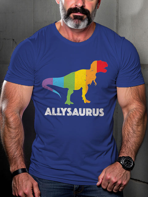 LGBT Dinosaur In Rainbow Flag Gay Pride Month Print Casual T-shirt