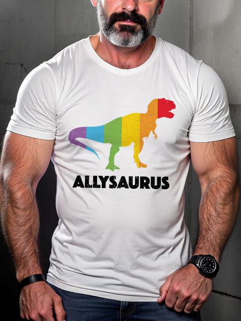 LGBT Dinosaur In Rainbow Flag Gay Pride Month Print Casual T-shirt