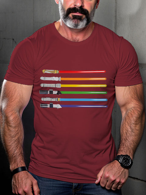 LGBT Sward Lightsaber Rainbow Love Is Love Gay Pride Month Print Casual T-shirt