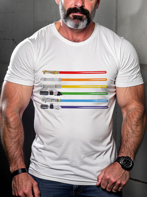 LGBT Sward Lightsaber Rainbow Love Is Love Gay Pride Month Print Casual T-shirt