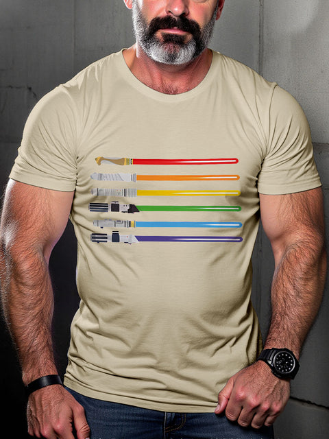 LGBT Sward Lightsaber Rainbow Love Is Love Gay Pride Month Print Casual T-shirt