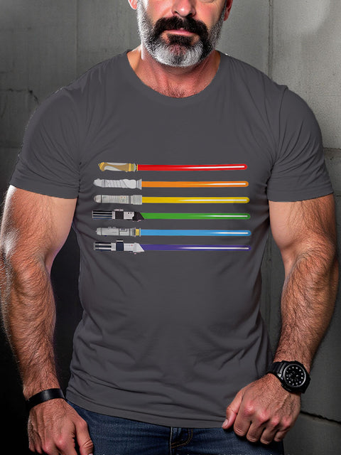 LGBT Sward Lightsaber Rainbow Love Is Love Gay Pride Month Print Casual T-shirt