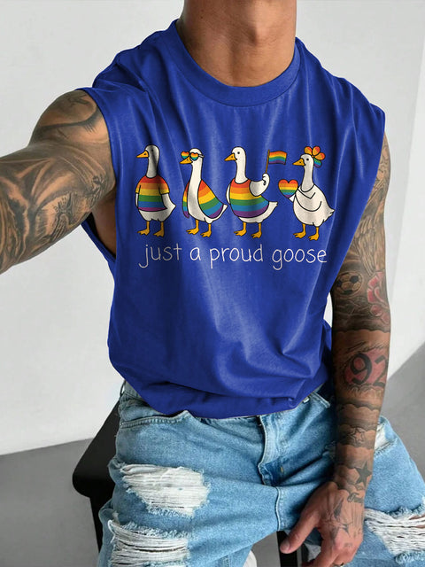 Men's LGBT Just A Proud Goose Pride Goose Clipart Rainbow Animal Pride Casual Wide Shoulder Vest