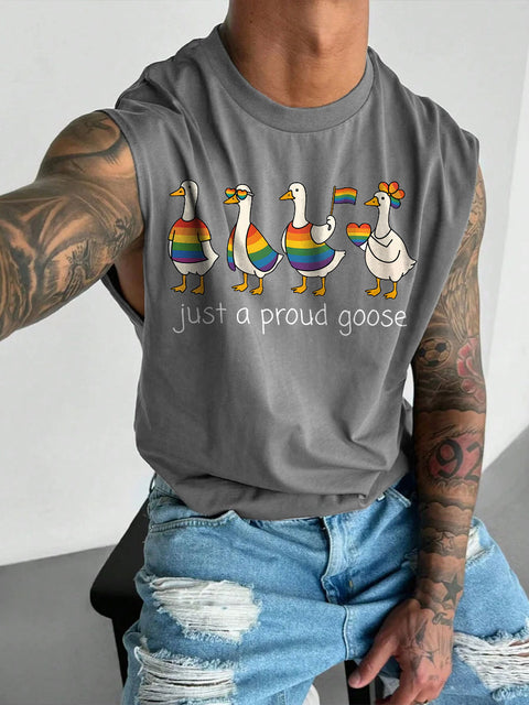 Men's LGBT Just A Proud Goose Pride Goose Clipart Rainbow Animal Pride Casual Wide Shoulder Vest