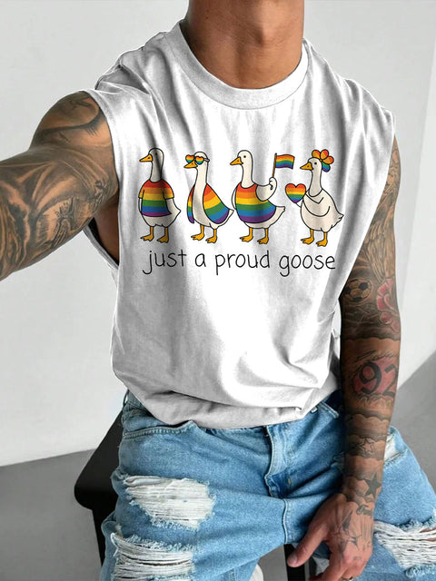 Men's LGBT Just A Proud Goose Pride Goose Clipart Rainbow Animal Pride Casual Wide Shoulder Vest