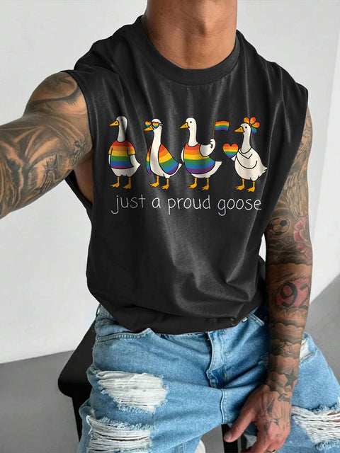 Men's LGBT Just A Proud Goose Pride Goose Clipart Rainbow Animal Pride Casual Wide Shoulder Vest